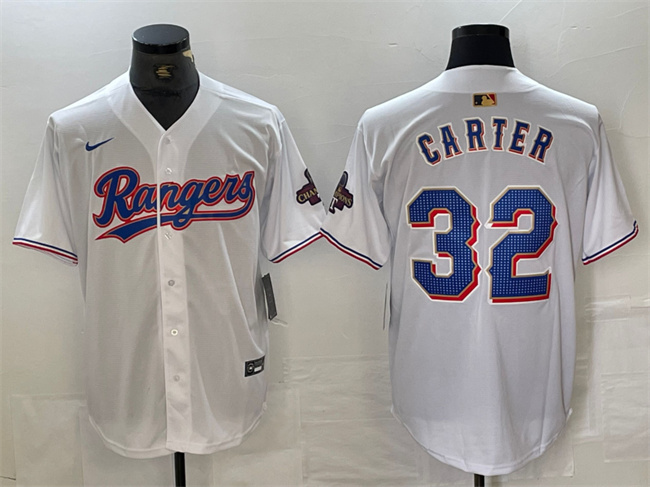 Men's Texas Rangers #32 Evan Carter White Gold Cool Base Stitched Baseball Jersey Men's Texas Rangers #32 Evan Carter White Gold Cool Base Stitched Baseball Jersey